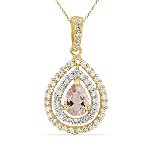 BUY 14K GOLD REAL MORGANITE GEMSTONE HALO PENDANT WITH WHITE DIAMOND